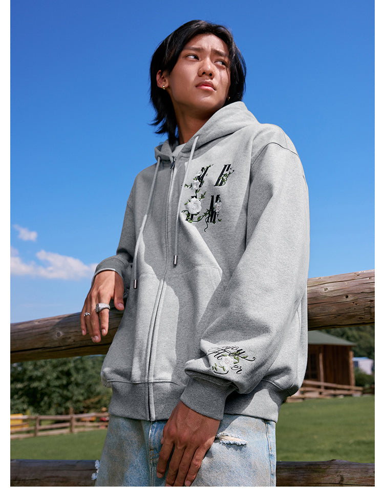 MEDM Flower Logo Embroidered Zip-Up Hoodie | Face 3 Face
