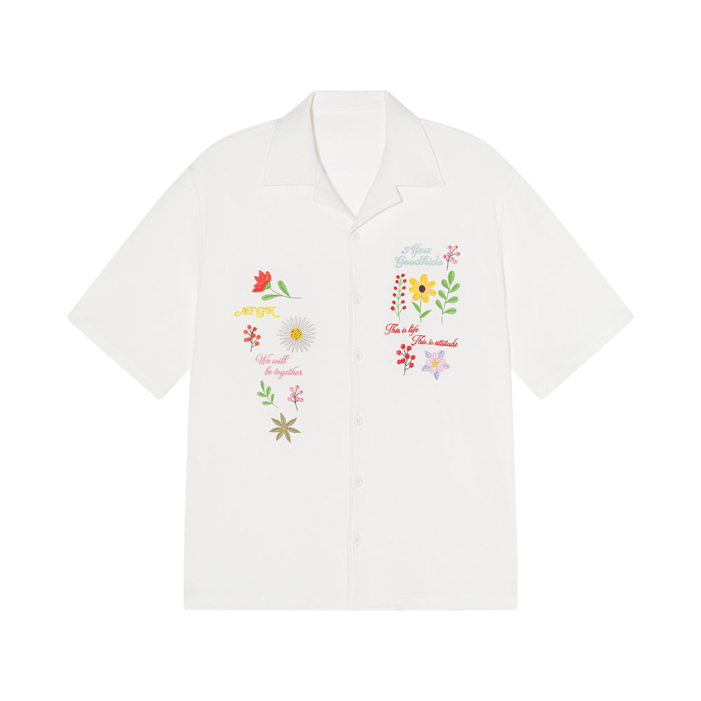 AFGK Floral Embroidered Waffle Short Sleeve Shirt | Face 3 Face
