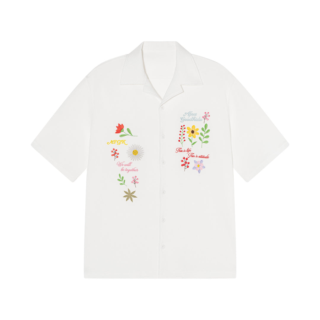 AFGK Floral Embroidered Waffle Short Sleeve Shirt | Face 3 Face