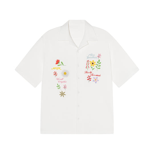 AFGK Floral Embroidered Waffle Short Sleeve Shirt | Face 3 Face