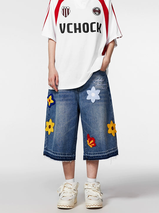 Achock Creative Letter Petal Embroidery Denim Shorts | Face 3 Face