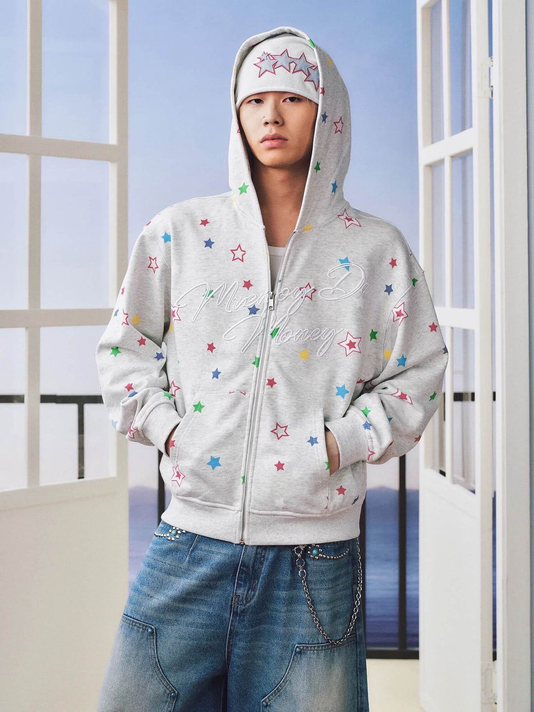 MEDM All Over Colorful Star Print Zip Up Hoodie | Face 3 Face