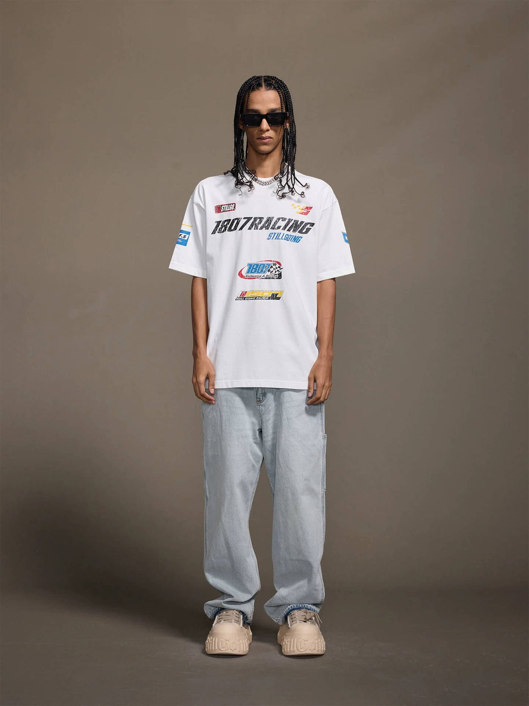 1807 Racing Distressed Print Washed Short Sleeve Tee | Face 3 Face