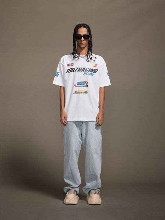 1807 Racing Distressed Print Washed Short Sleeve Tee | Face 3 Face