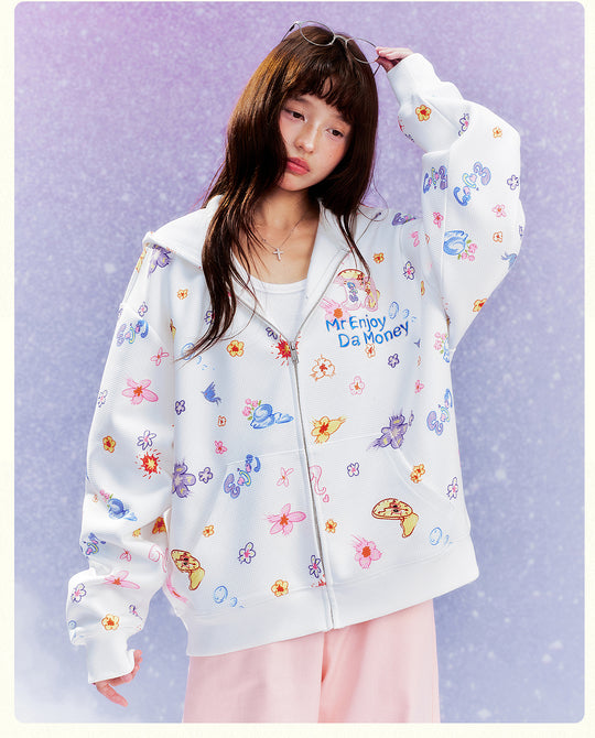 MEDM Graffiti Flower Full Print Zip Up Hoodie | Face 3 Face