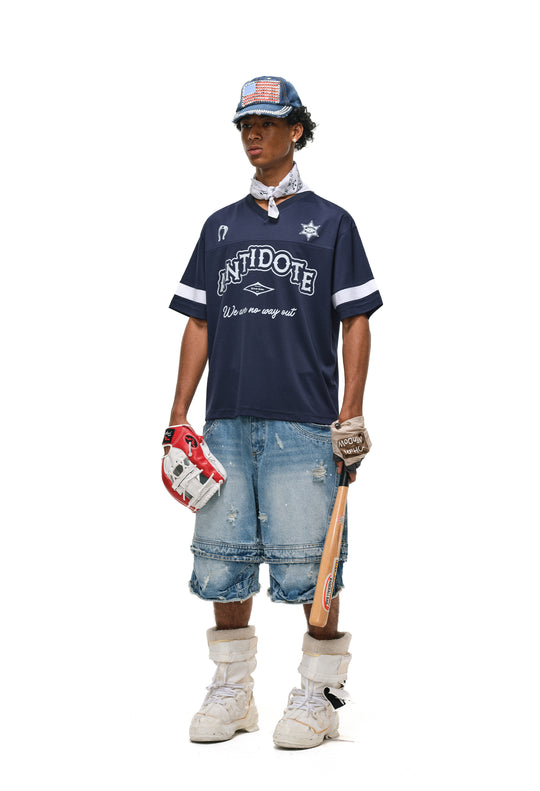 ANTIDOTE Mesh Patchwork V-Neck Jersey Tee | Face 3 Face