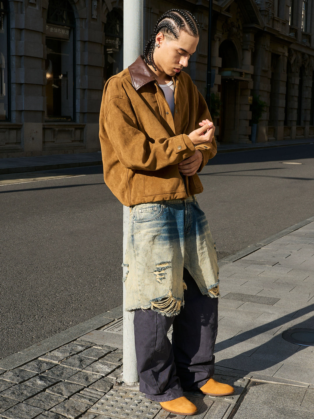 STEEPC Layered Design Washed Distressed Baggy Jeans | Face 3 Face