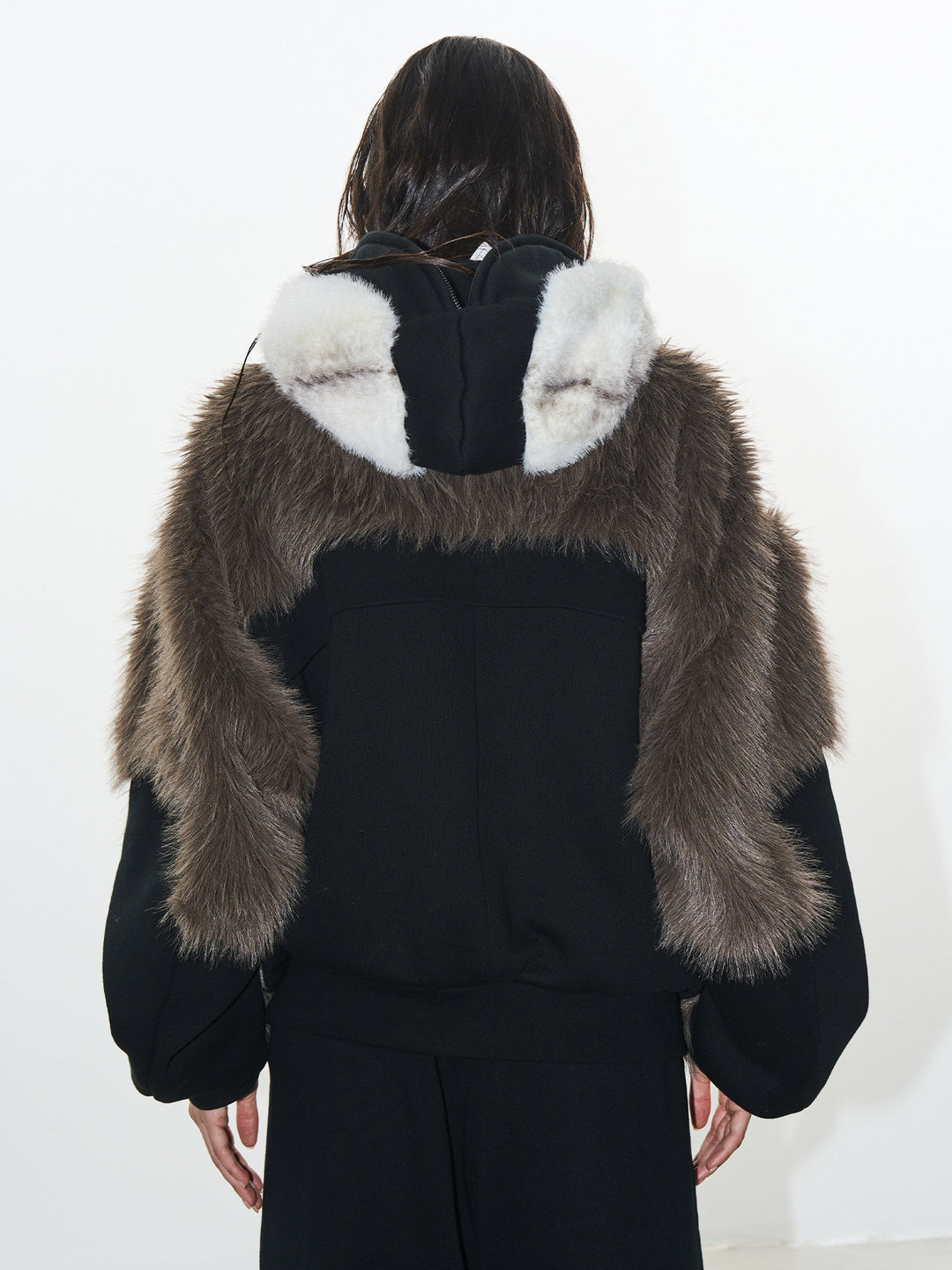 BLIND NO PLAN Colorblocked Hooded Fur Jacket | Face 3 Face