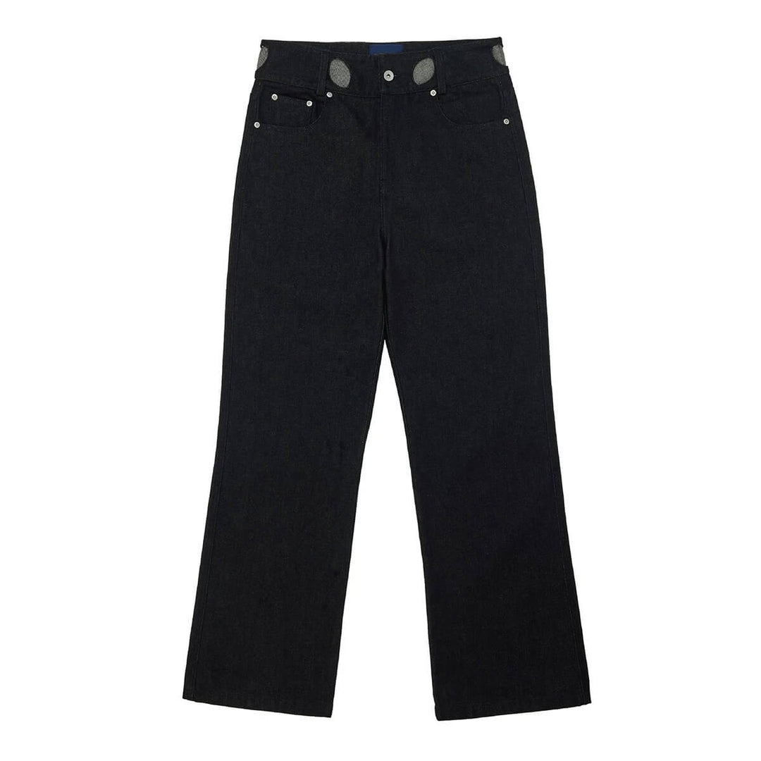EVILKNIGHT(EK) Perforated Waistband Black Denim Jeans