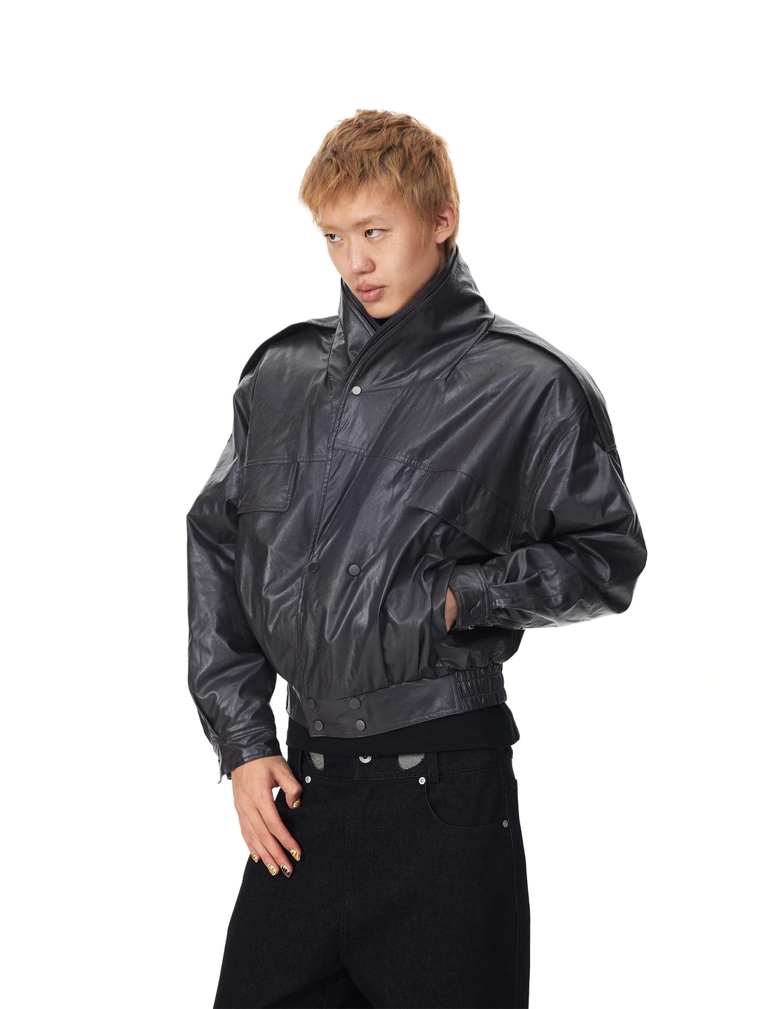 EVILKNIGHT(EK) Double Layer Collar PU Leather Jacket | Face 3 Face