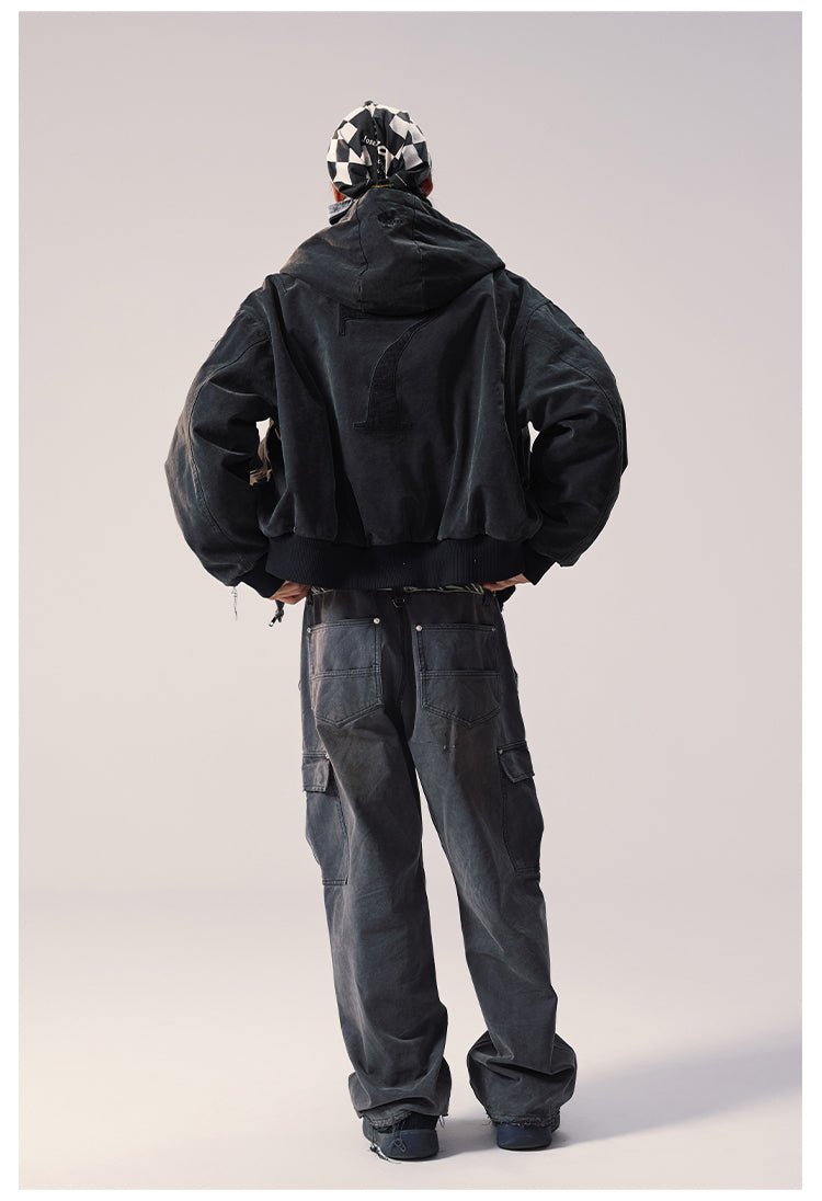 Remedy Embroidered Washed Hooded Bomber Jacket | Face 3 Face