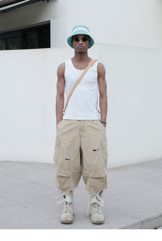 STEEPC Washed Distressed Baggy Multi Pocket Work Shorts | Face 3 Face