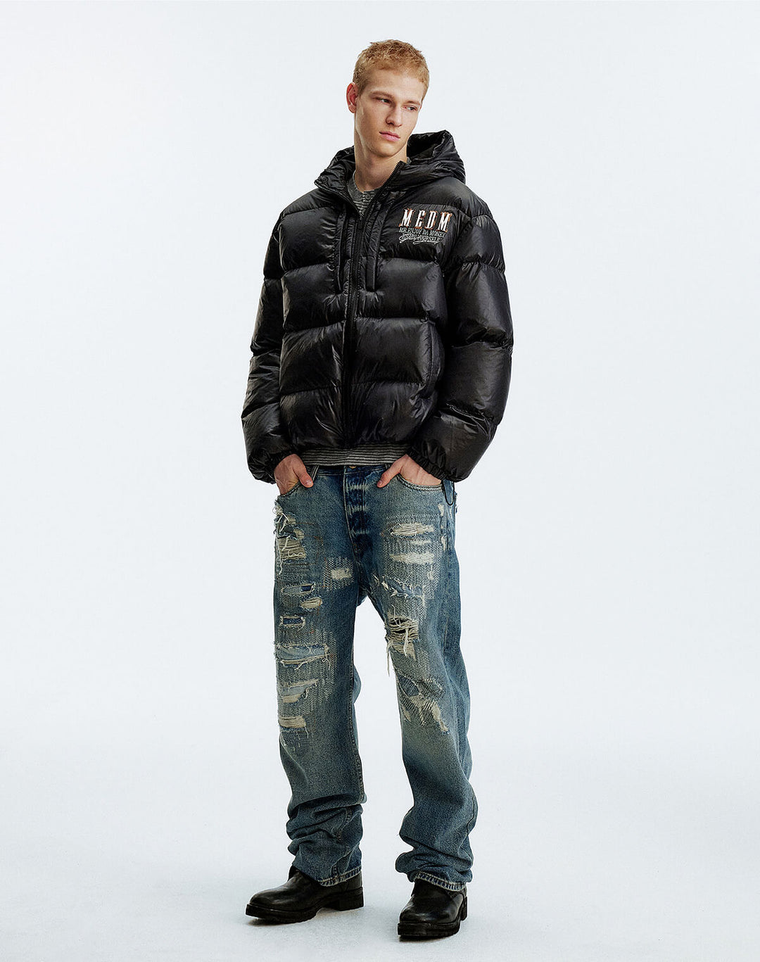 MEDM Leopard Leather Patch Puffer Jacket | Face 3 Face