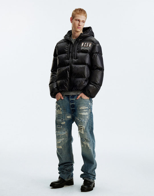 MEDM Leopard Leather Patch Puffer Jacket | Face 3 Face