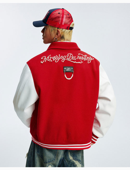 MEDM Pearl Logo Color Block Varsity Jacket | Face 3 Face
