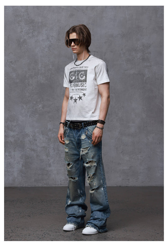 ANTIDOTE Audio Amplifier Graphic Print Distressed Short Sleeve Tee