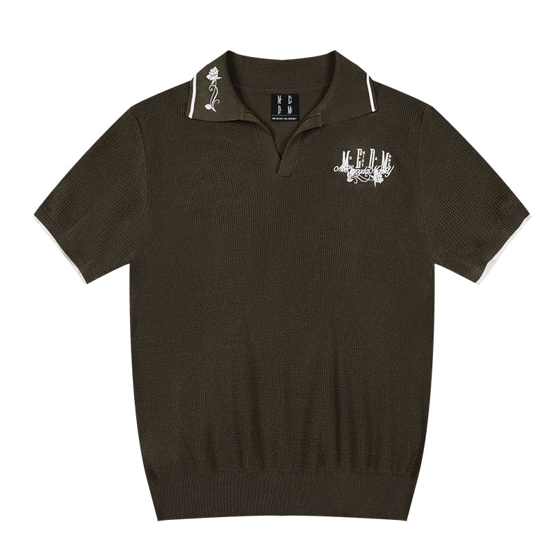 MEDM Rose Embroidered Waffle Knit Polo | Face 3 Face