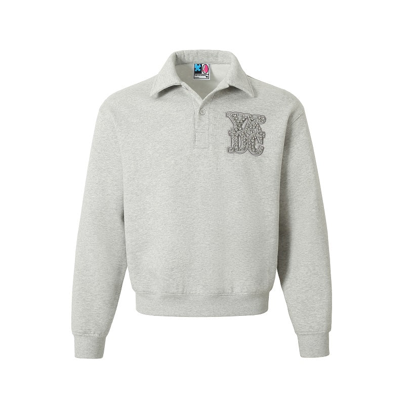 YADcrew Diamond-Studded Leather Logo Polo Sweatshirt | Face 3 Face