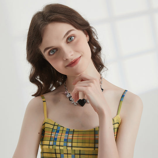 AWE Black Love Heart Daisy Chain Necklace | Face 3 Face