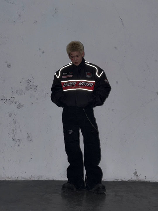 UNDERWATER Hell Badge Embroidered Racing Bomber Jacket | Face 3 Face
