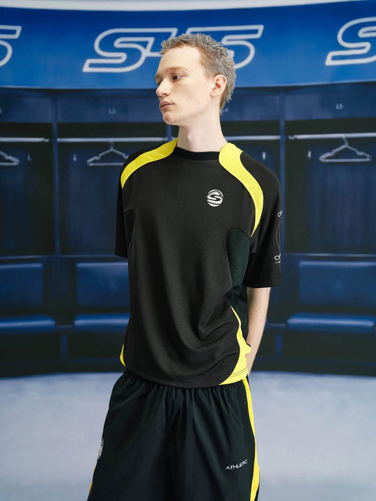 S45 Contrast Patchwork No 9 Short Sleeve Soccer Jersey | Face 3 Face