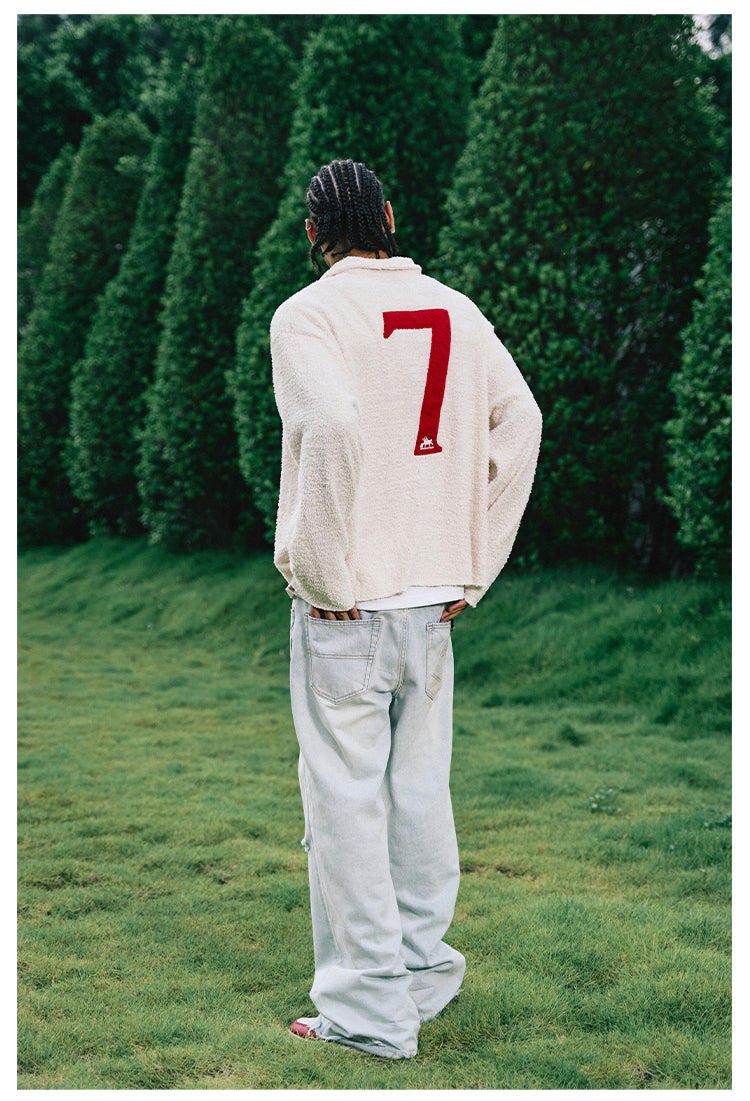 Remedy Number Patch Embroidered Polo Knit Sweater | Face 3 Face