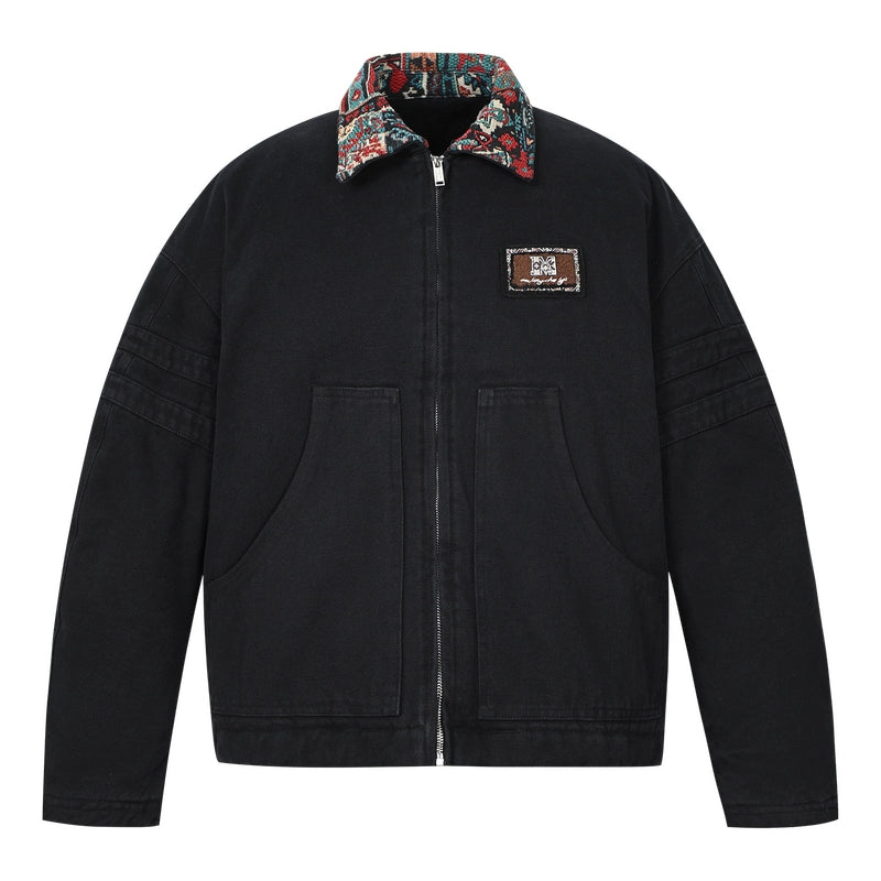 MEDM Ethnic Collar Patch Pocket Quilted Lined Work Jacket | Face 3 Face