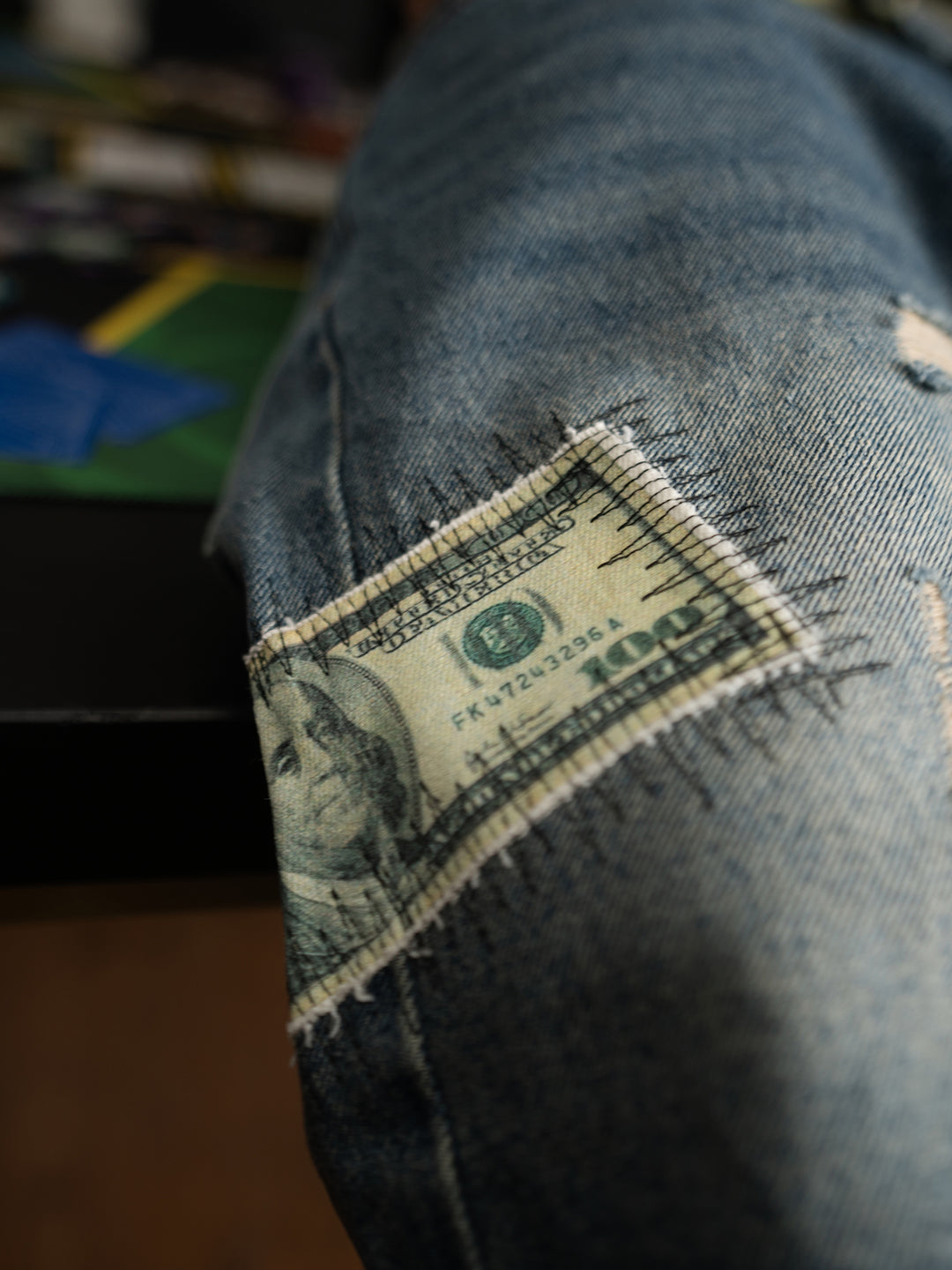 TGFCLUB Camouflage Double Waistband Dollar Patch Denim Shorts | Face 3 Face