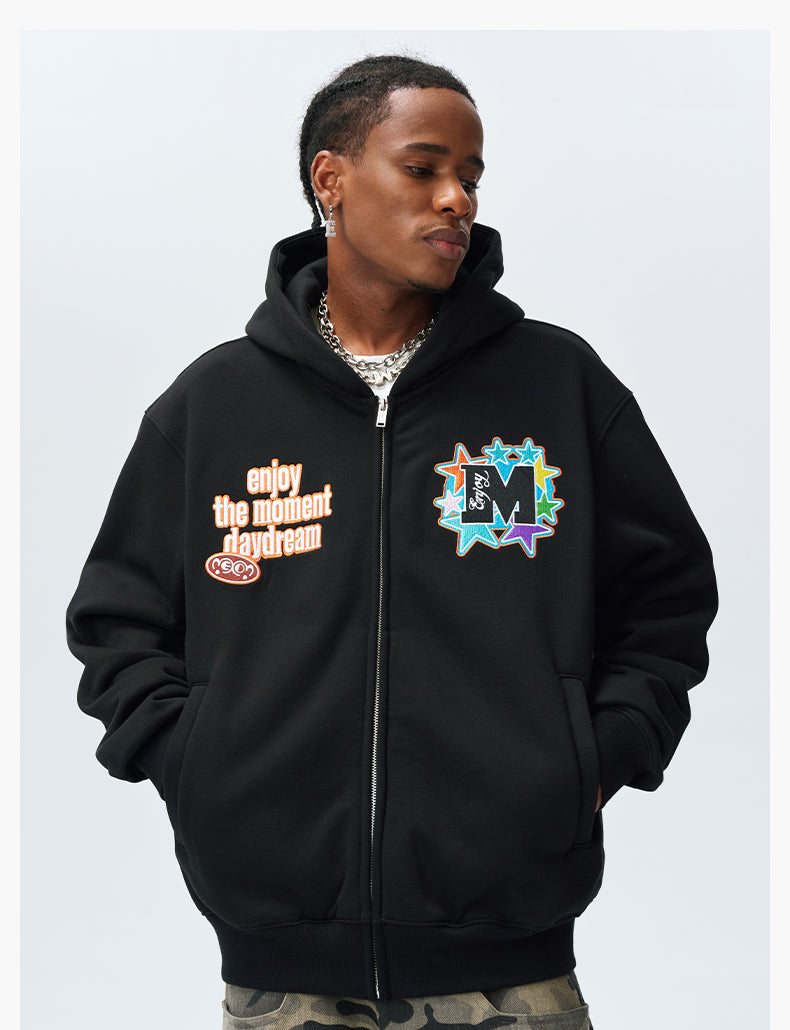 MEDM Blooming Star Embroidered Zip-Up Hoodie | Face 3 Face