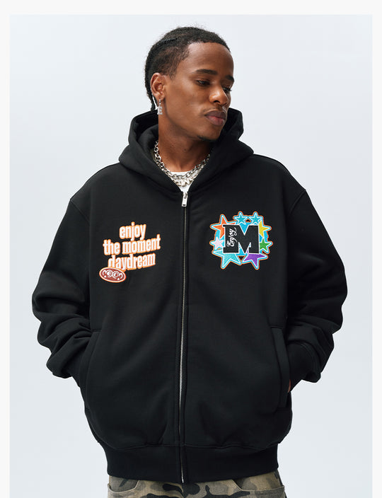MEDM Blooming Star Embroidered Zip-Up Hoodie | Face 3 Face