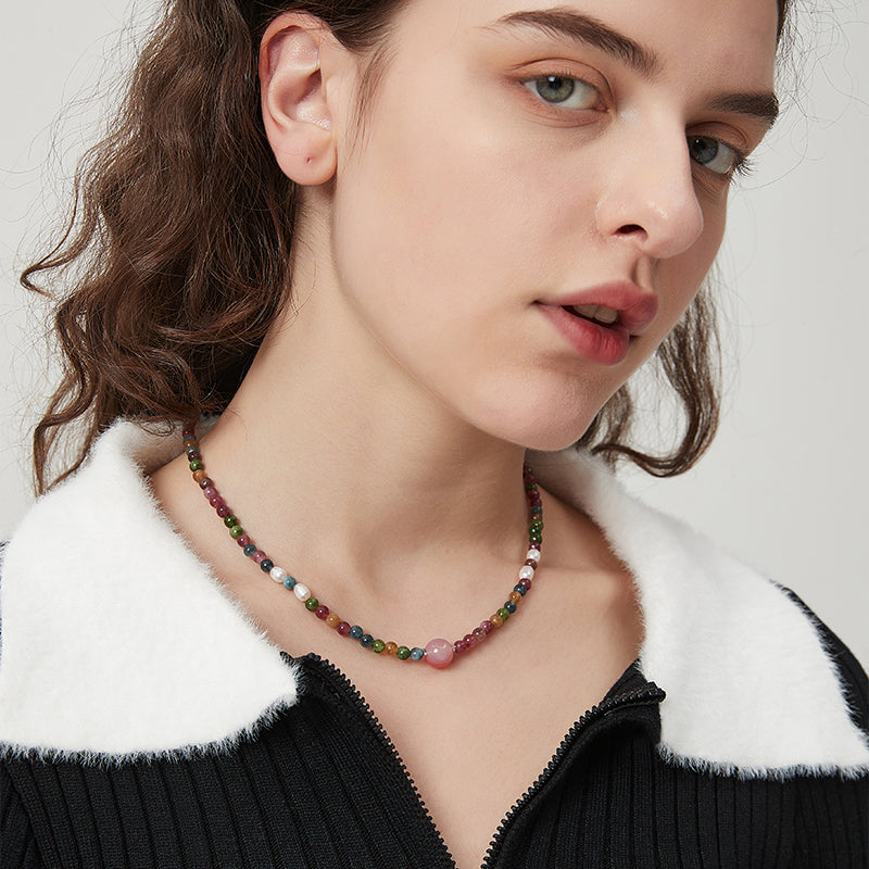 AWE Agate Tourmaline Beaded Necklace | Face 3 Face