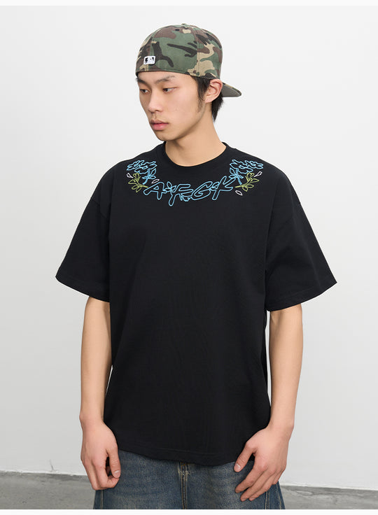 AFGK Floral Logo Neck Embroidered Tee | Face 3 Face