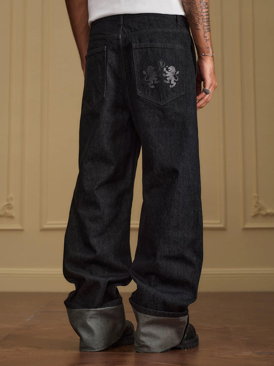 YADcrew Silver Eyelet Contrast Cuff Baggy Jeans | Face 3 Face