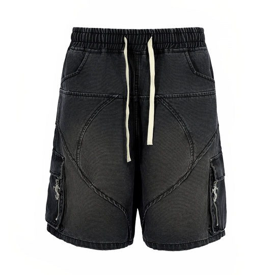 Small Town Kid Washed Denim Utility Cargo Shorts | Face 3 Face