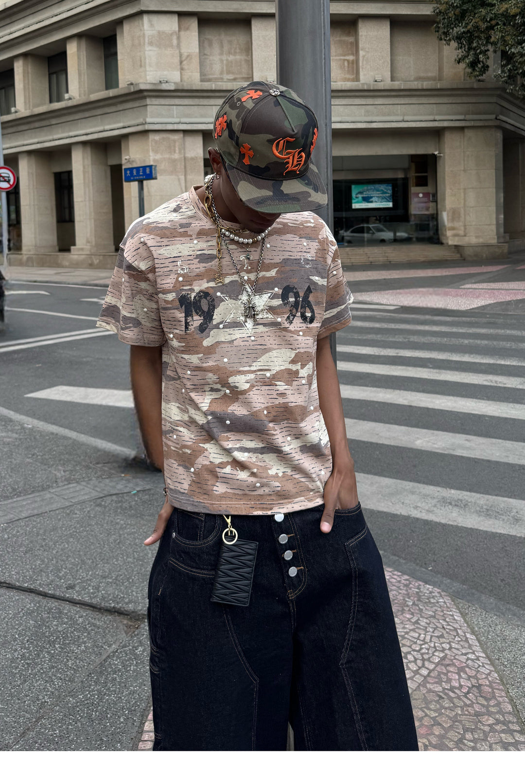 STEEPC Aged Desert Camo Pearl Embellished Print Tee | Face 3 Face