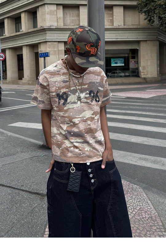 STEEPC Aged Desert Camo Pearl Embellished Print Tee | Face 3 Face