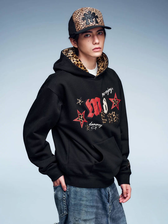 MEDM Leopard Hood Lining Star Logo Patch Hoodie | Face 3 Face