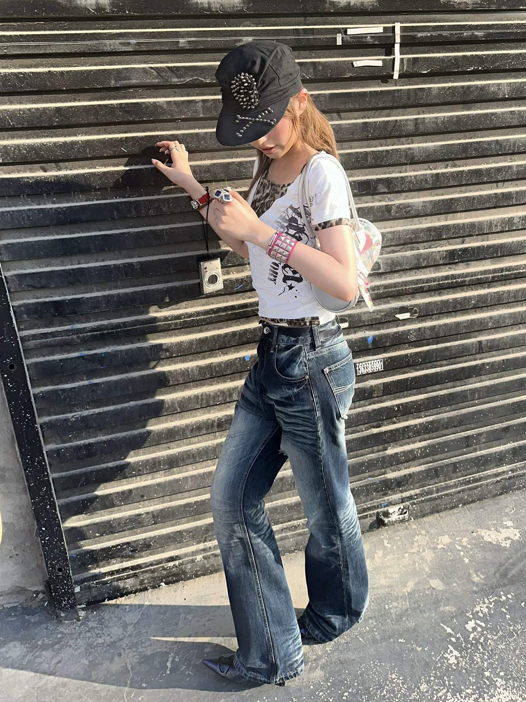 Night Lab Rock Studded Whisker Washed Flared Jeans | Face 3 Face