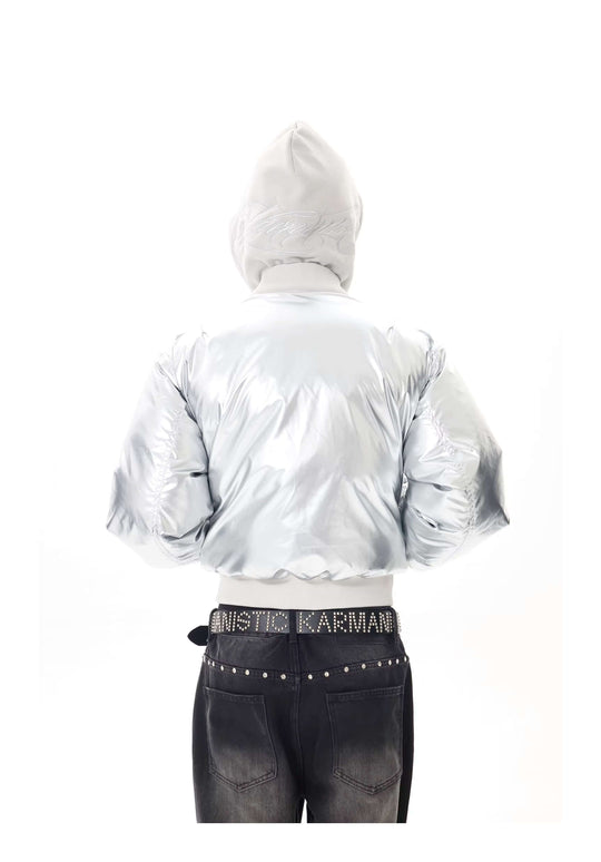 KARMANISTIC Embroidered Hooded Puffer Bomber Jacket | Face 3 Face