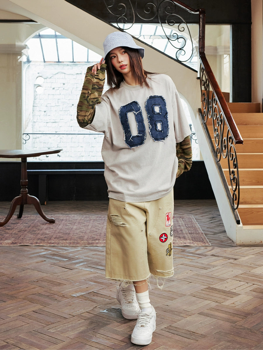 Harsh and Cruel Camouflage Number Destruction Layered Long Sleeve Tee | Face 3 Face