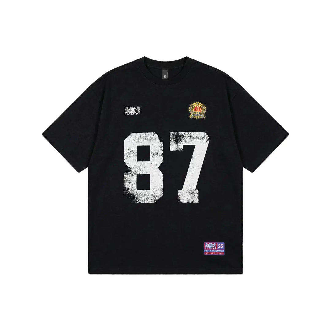1807 Vintage Number Print Distressed Short Sleeve Tee | Face 3 Face