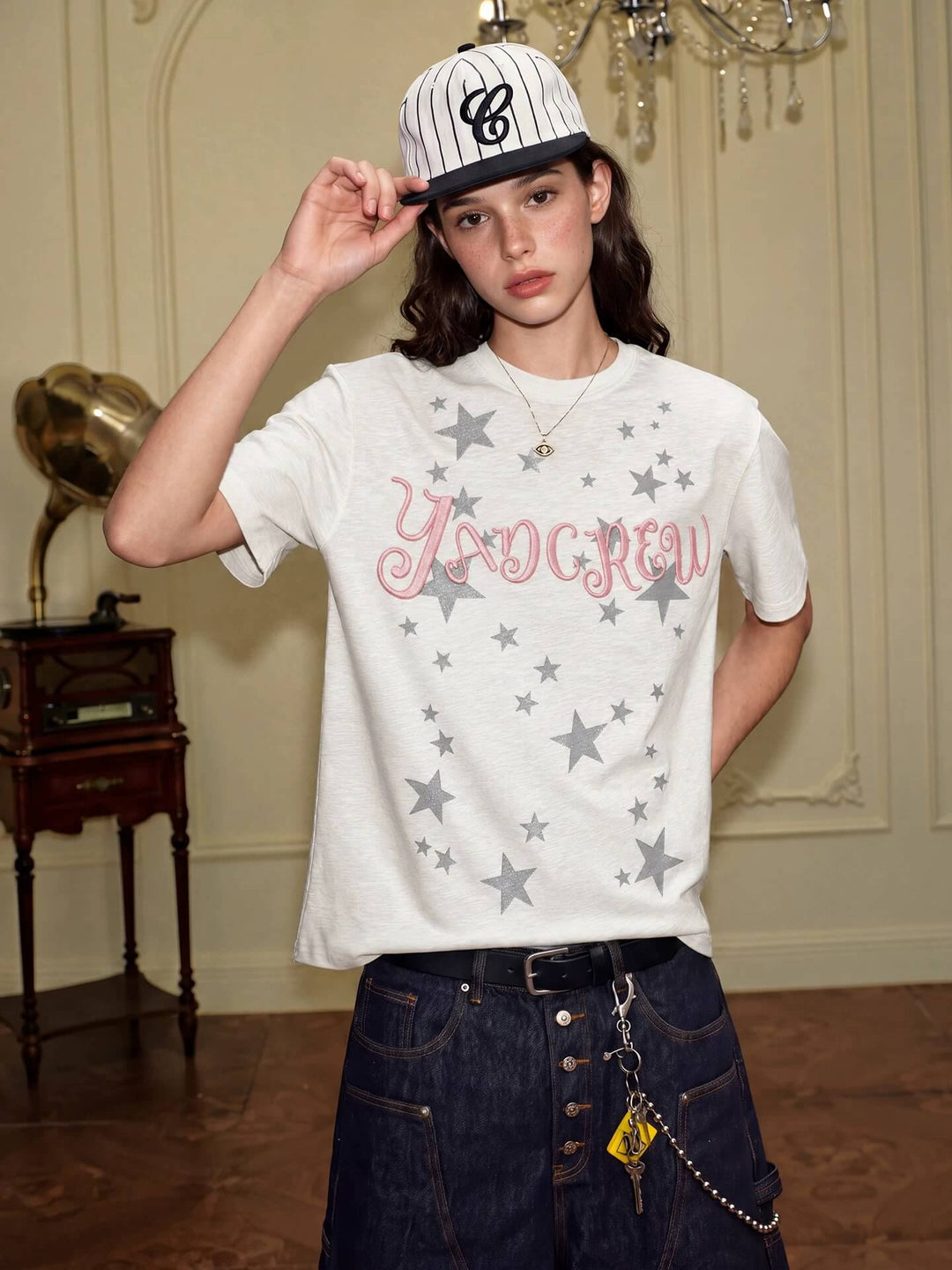 YADcrew Star Print 3D Logo Embroidered Tee | Face 3 Face