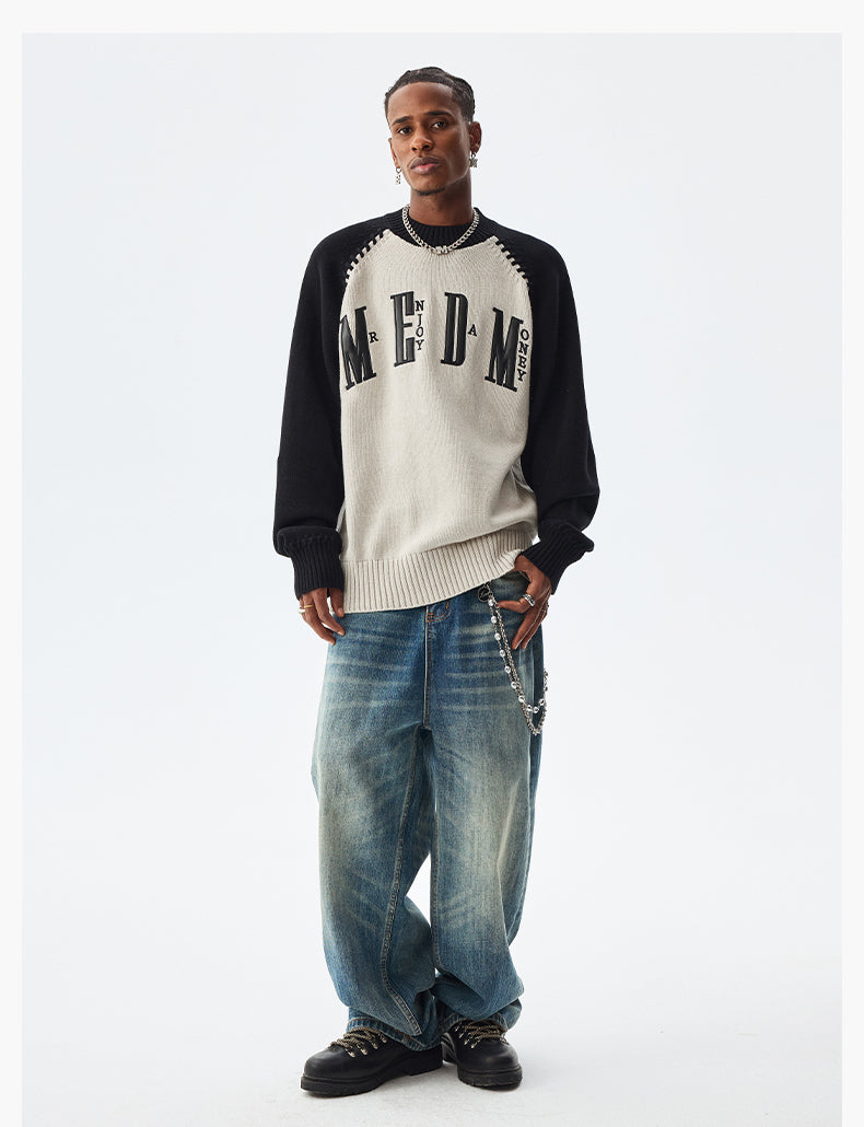 MEDM Color-Blocked Raglan Sleeve Knit Sweater | Face 3 Face