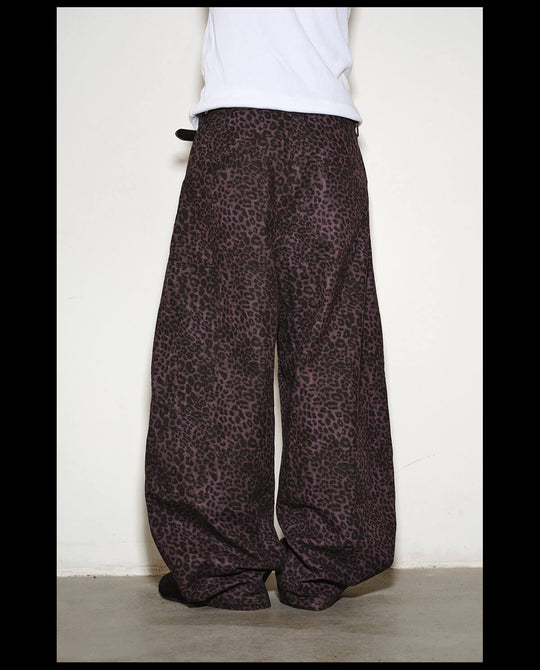 NOVACAM Purple Leopard Print Curved Baggy Pants | Face 3 Face
