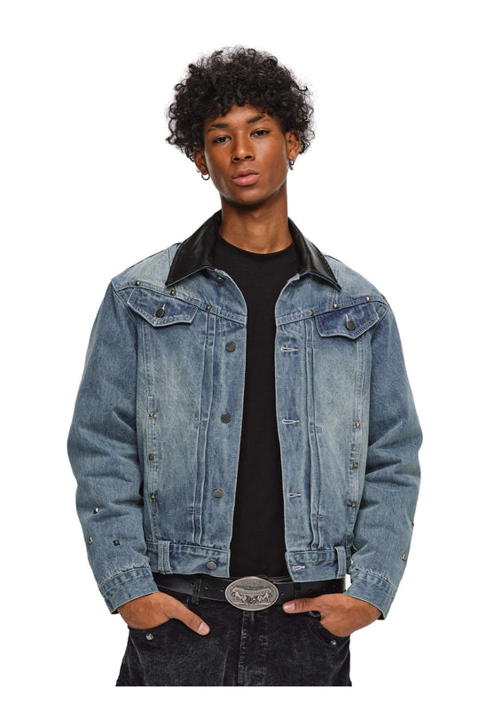 ANTIDOTE Rivet Studded Fleece Lined Denim Jacket | Face 3 Face