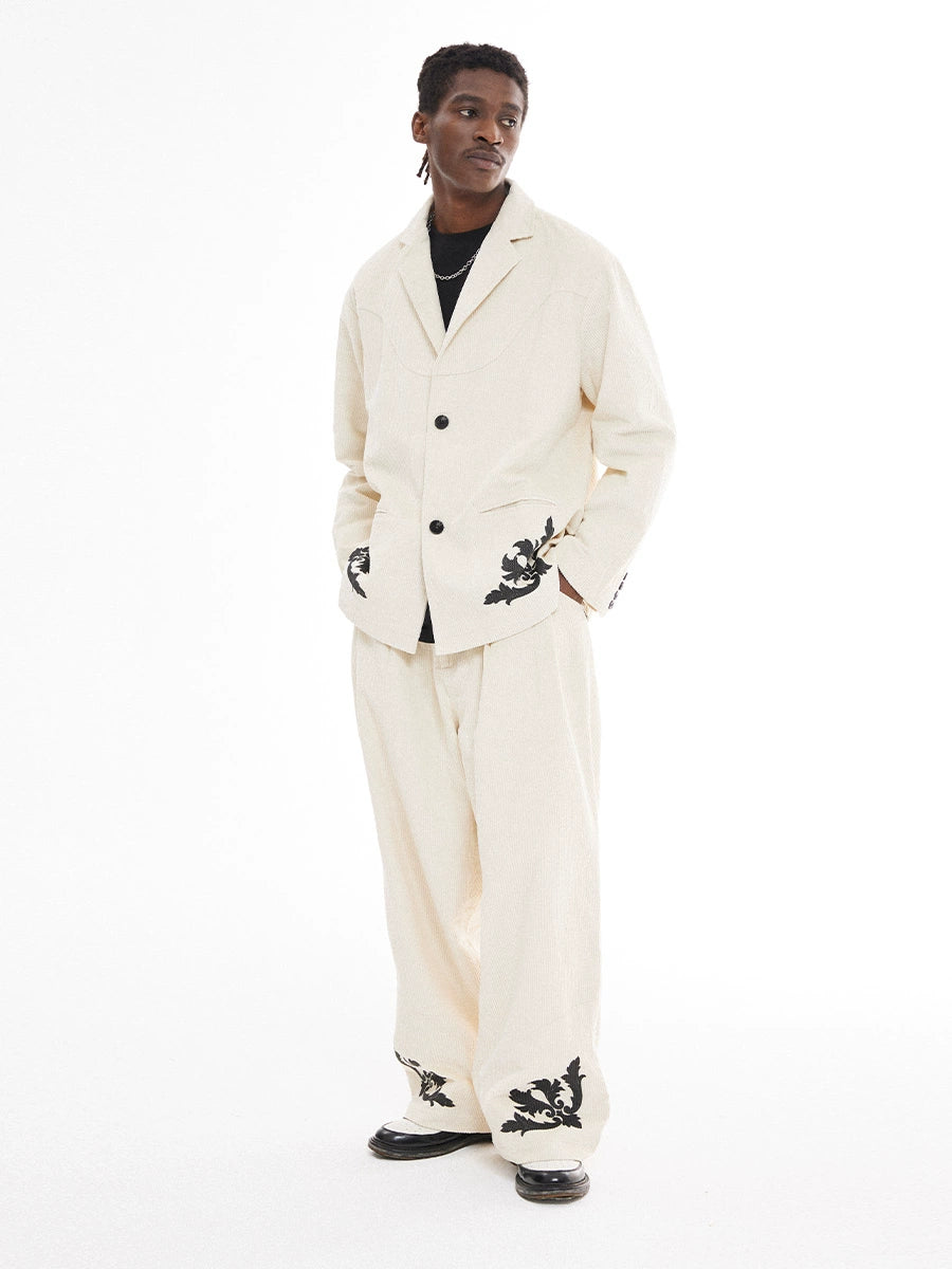 EMPTY REFERENCE Flower Print Corduroy Suit Pants | Face 3 Face
