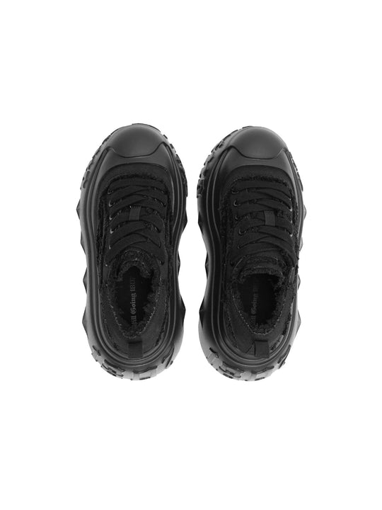 1807 INF-008 Gothic Lace Up Canvas All Black Chunky Sneakers | Face 3 Face
