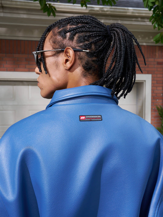 AFGK Large Logo Color Block Racing Leather Jacket | Face 3 Face