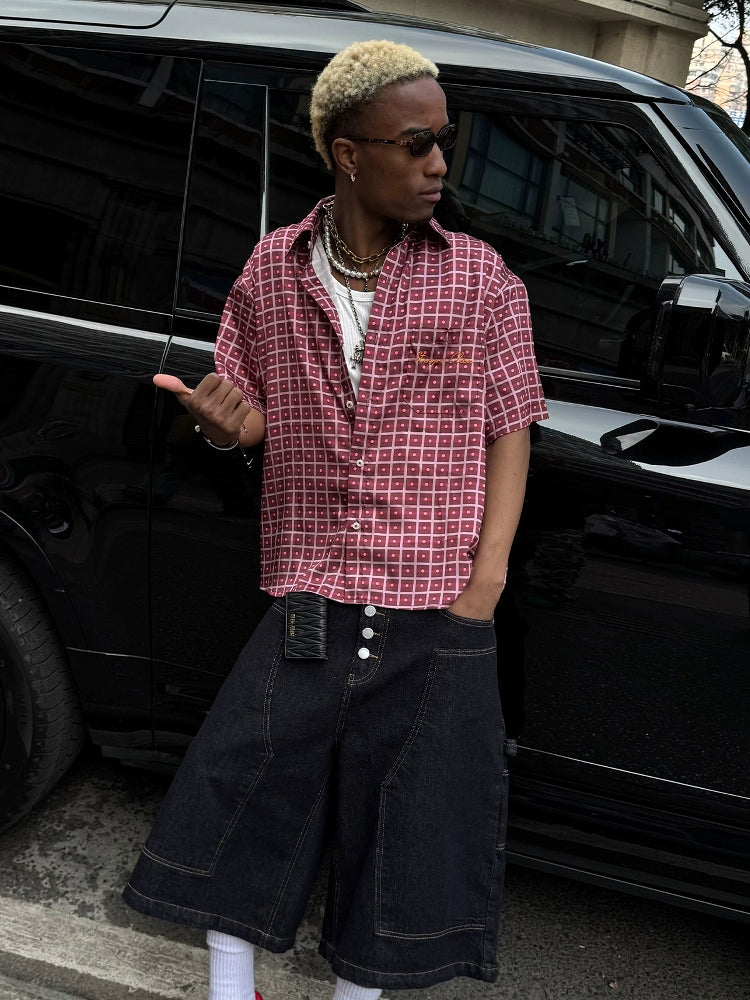 STEEPC Plaid Boxy Wide Short Sleeve Shirt | Face 3 Face