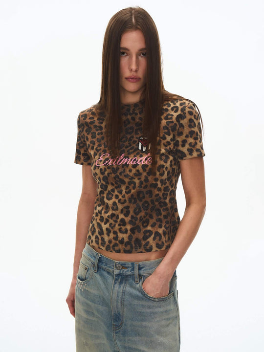 EXITMODE BY BLIND NO PLAN Leopard Print Emblem Patch Short Sleeve Tee | Face 3 Face